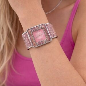 Strada Pink Crystal Accent Womens Cuff Watch New Battery